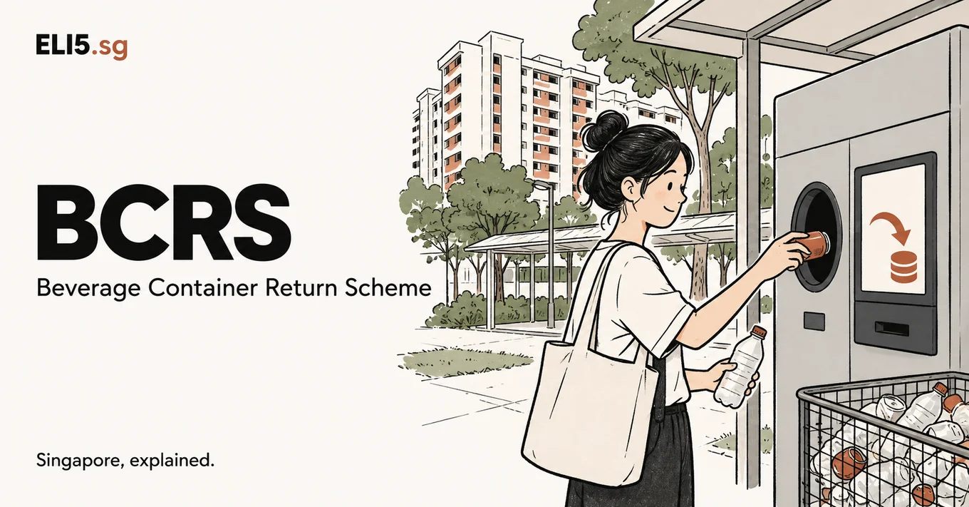 BCRS (Beverage Container Return Scheme) — Singapore, explained. Illustrated guide by ELI5.sg.